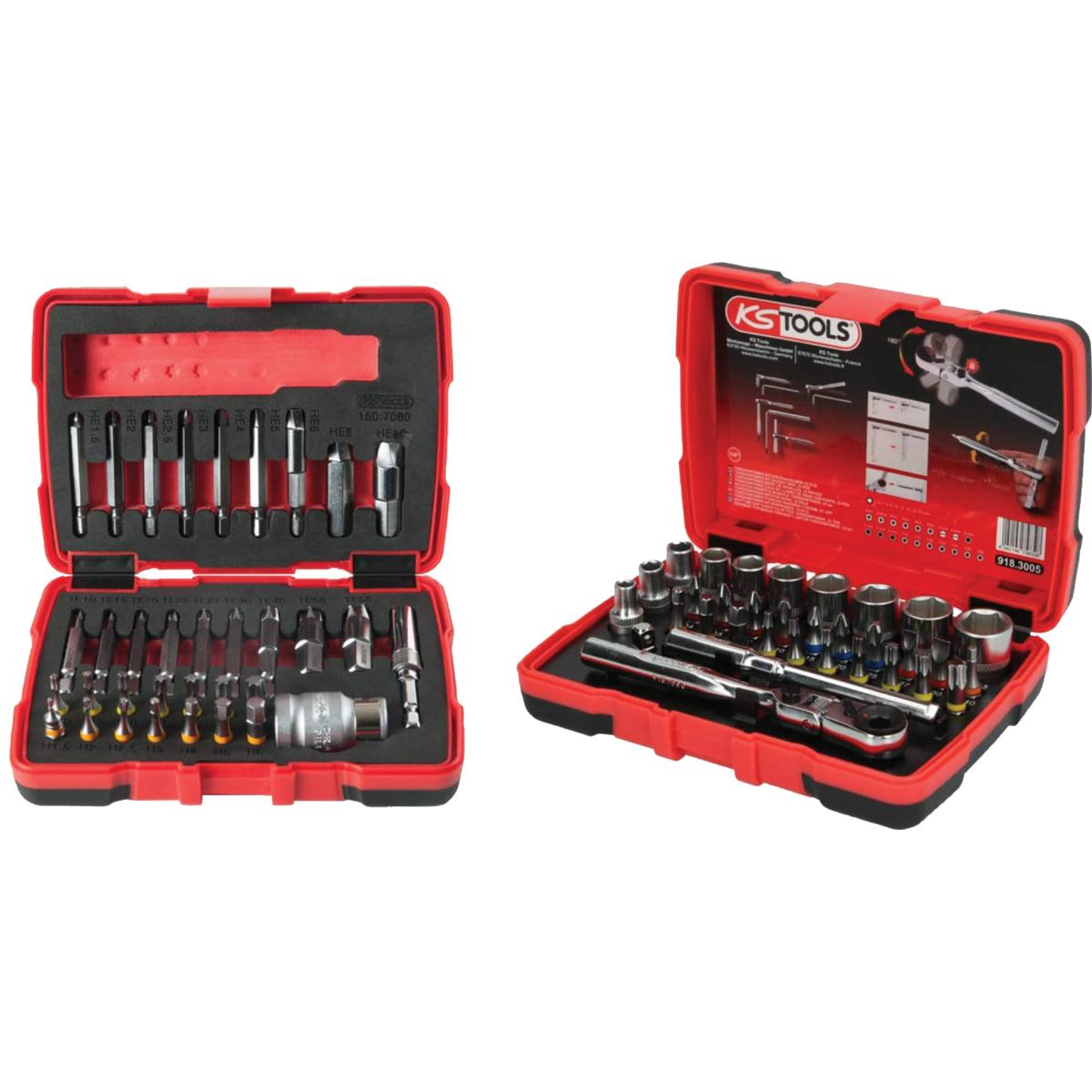 PACK 2 COFFRETS DE DOUILLES ET EMBOUTS - CARRÉ 1/4 - 33+34 PIÈCES