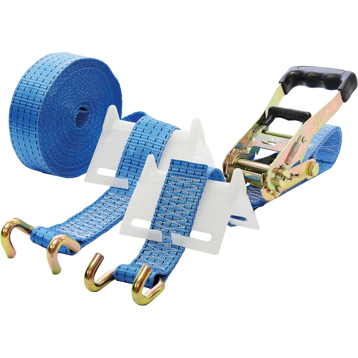 SANGLE D'ARRIMAGE À CLIQUET ET CROCHETS ET PROTECTIONS 9000 x 50 MM