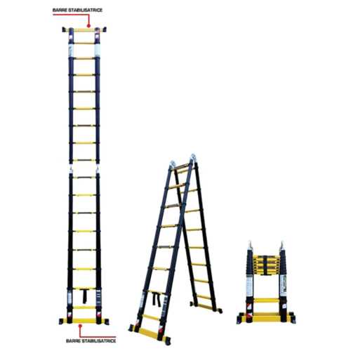 ÉCHELLE-ESCABEAU GAMME GRAFITEK 3,80M /1,90M AVEC DOUBLE BARRES STABILISATRICES