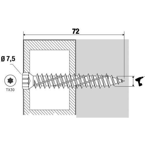 VIS BÉTON TÊTE RÉDUITE 7,5 X 72 MM
