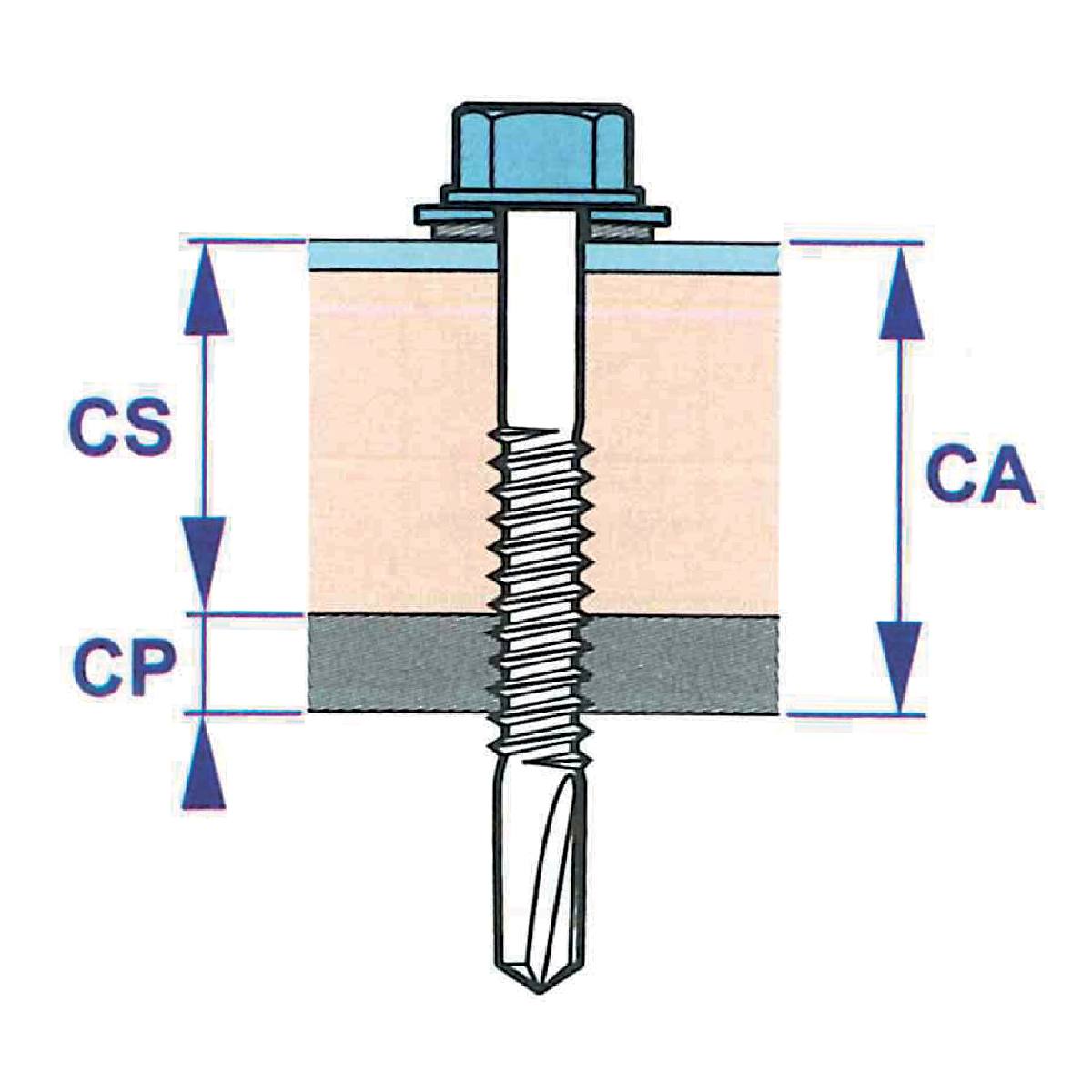 SACHET 100 VIS DE BARDAGE SUR ACIER 6,3 x 25 MM