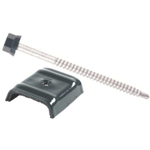 VIS AUTOPERCEUSE TH ZAMAC + CAVALIER POUR TOITURES METALLIQUES SUR SUPPORT BOIS RAL 7016