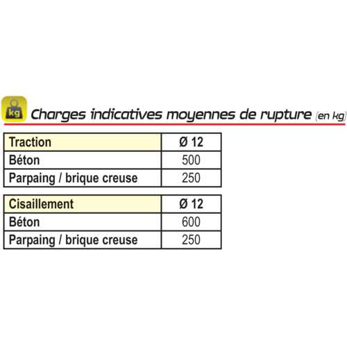 CHEVILLE MENUISERIE CHARGE MOYENNE 12 X 240 MM