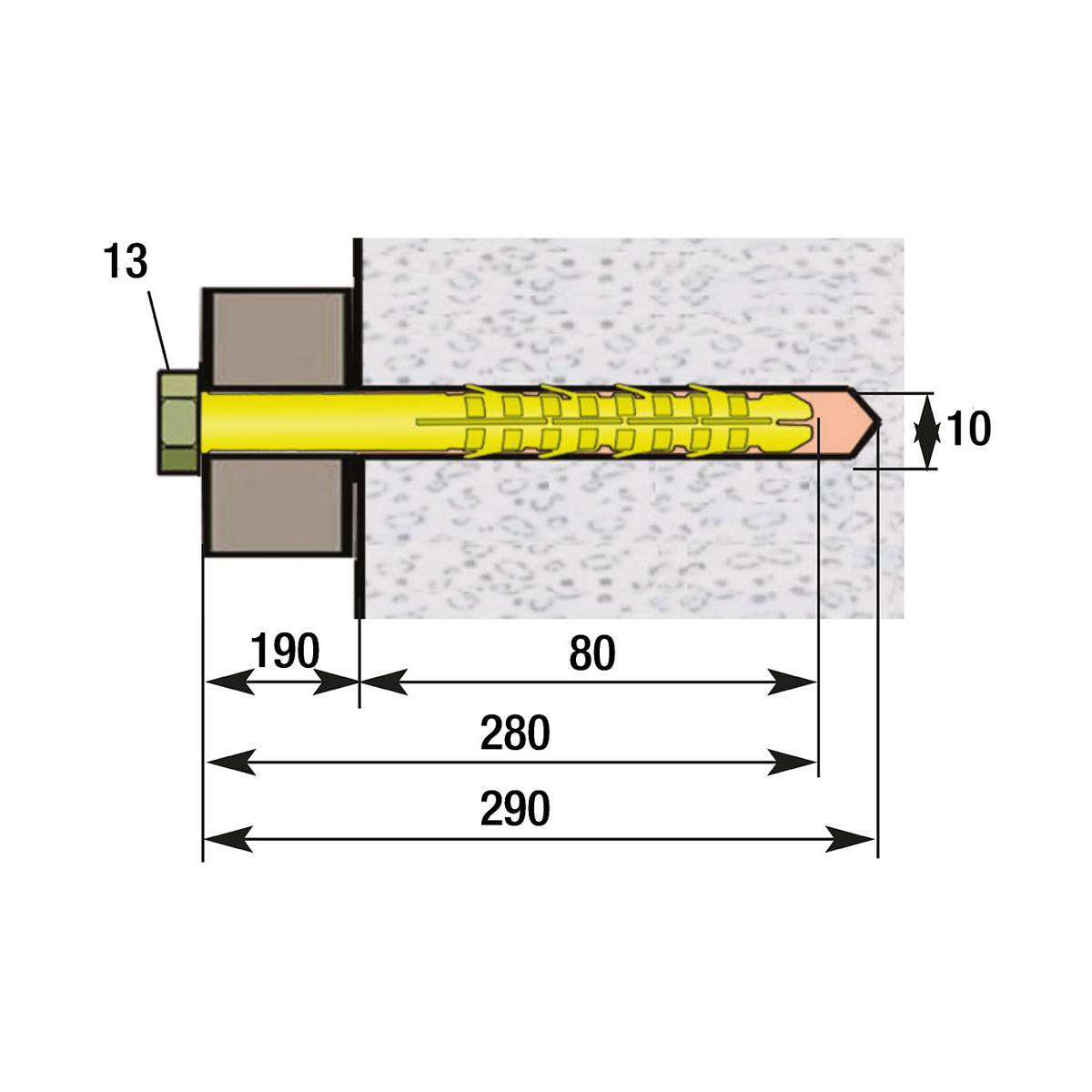 CHEVILLE MENUISERIE CHARGE MODÉRÉE 10 X 280 MM