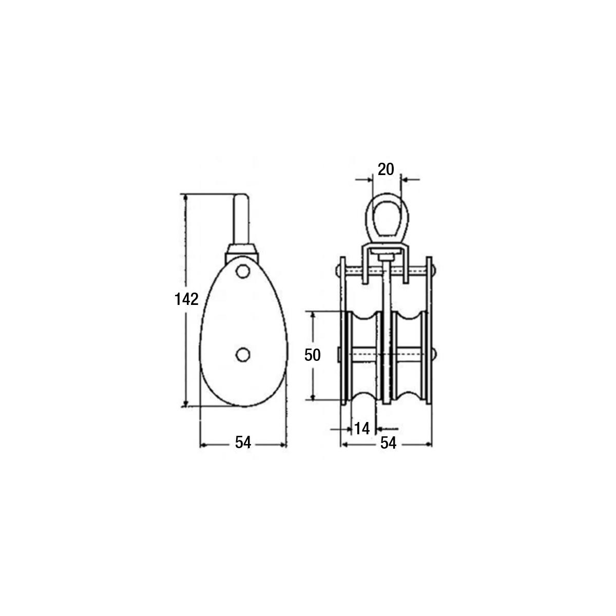 POULIE DOUBLE INOX A2 Ø 50 MM