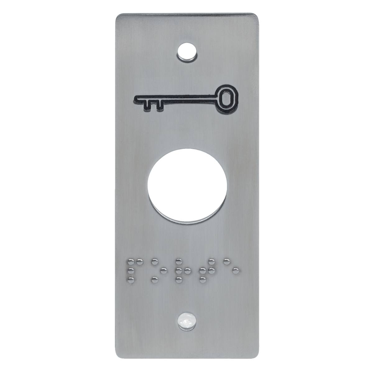PLAQUE INOX MARQUÉE BRAILLE + PICTO CLÉ POUR BOUTON POUSSOIR
