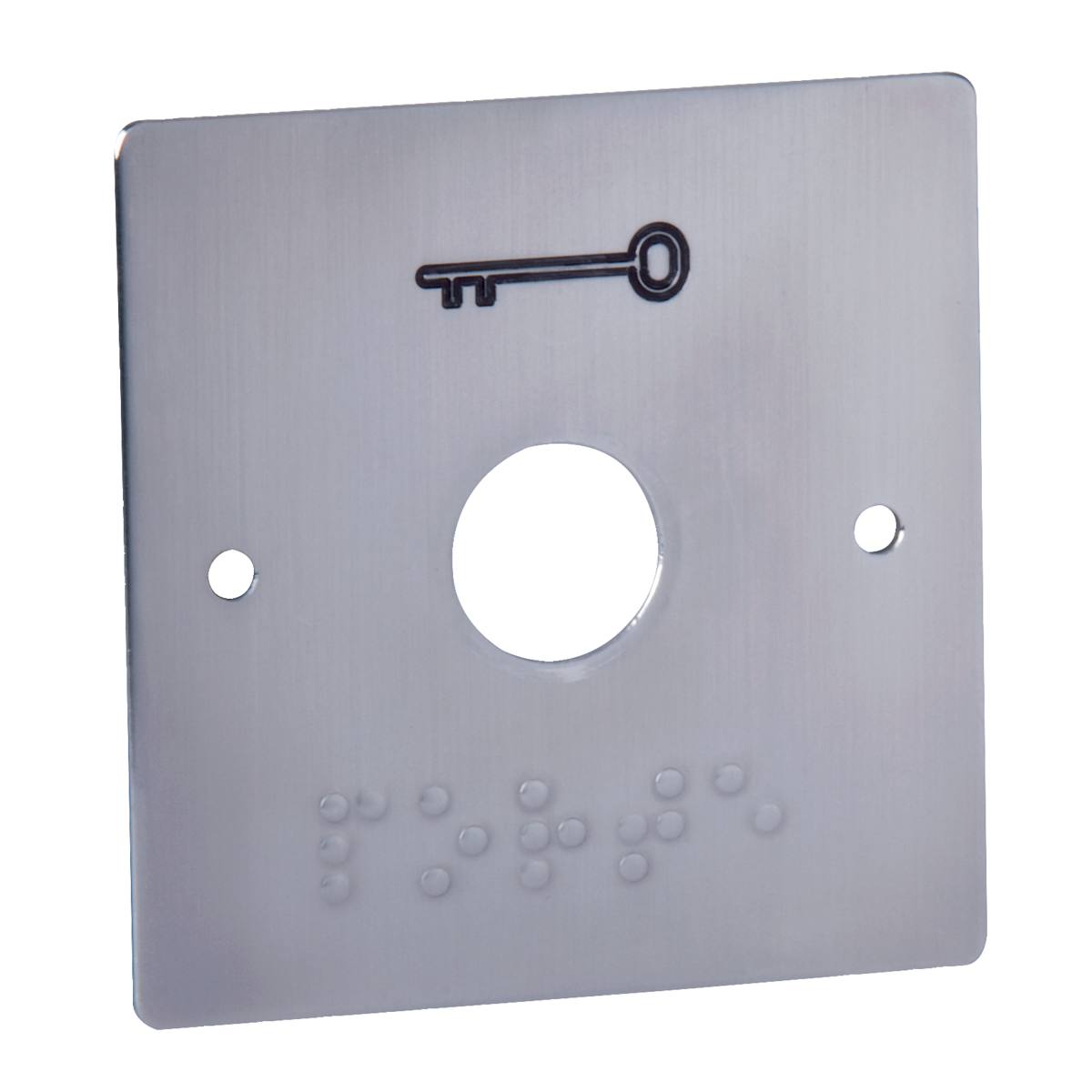 PLAQUE INOX MARQUÉE BRAILLE + PICTO CLE POUR BOUTON POUSSOIR