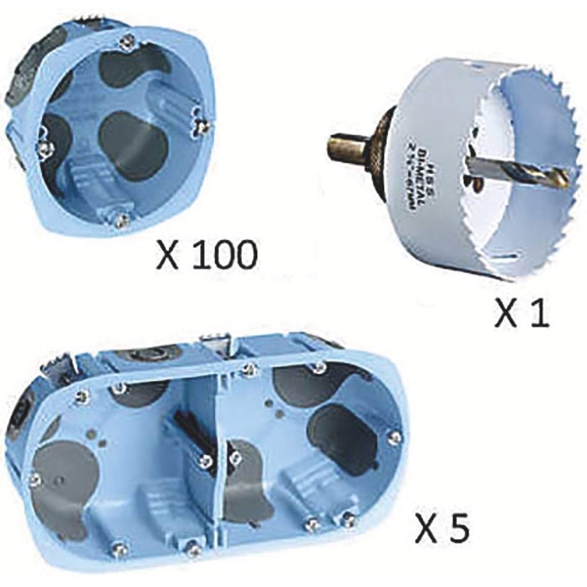 PACK 100 BOÎTES D'APPAREILLAGE ENCASTRÉES SIMPLES Ø 67 P.50 + TRÉPAN ET 5 BOÎTES DOUBLES OFFERTES