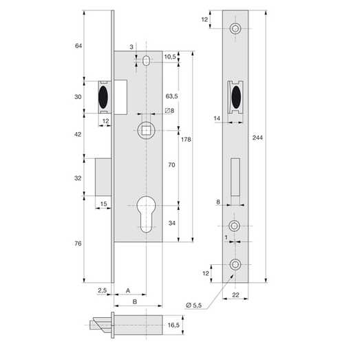 SERRURE COFFRE 39 MM PÊNES DORMANT ET DEMI-TOUR 2460