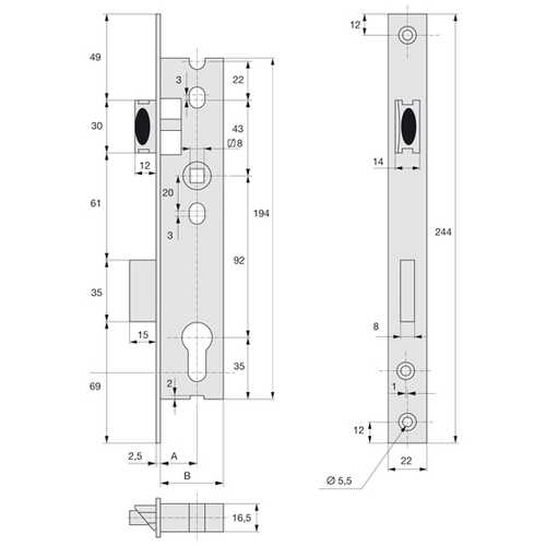SERRURE COFFRE 39 MM PÊNES DORMANT ET DEMI-TOUR 2260