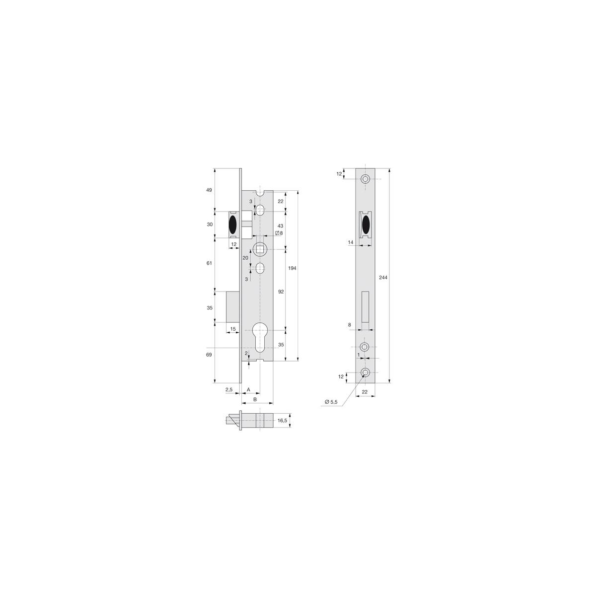 SERRURE COFFRE 39 MM PÊNES DORMANT ET DEMI-TOUR 2260