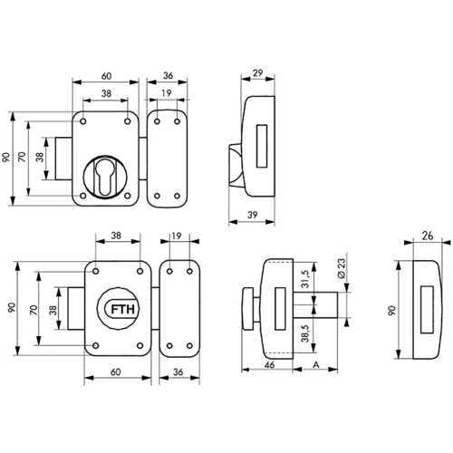 VERROU APACHE À CYLINDRE 40 MM ET BOUTON S'ENTROUVRANT
