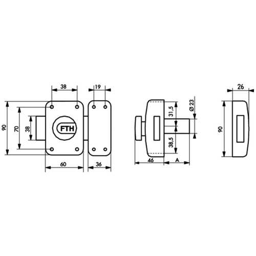 VERROU APACHE À CYLINDRE 30 MM ET BOUTON