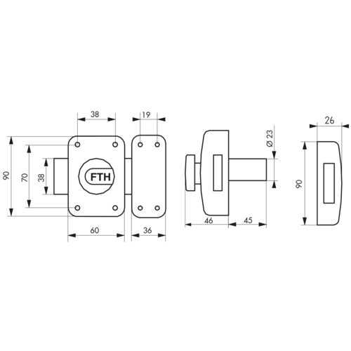 VERROU APACHE À CYLINDRE 45 MM ET BOUTON