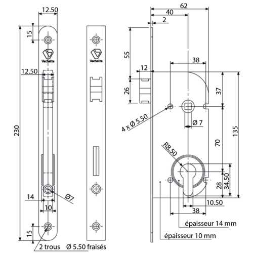 SERRURE PETIT COFFRE D4500 - AXE 40 - CLÉ I