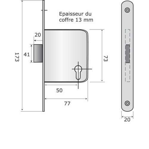 SERRURE PETIT COFFRE - AXE 50 - CLÉ I