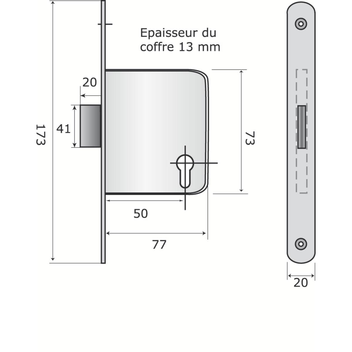 SERRURE PETIT COFFRE - AXE 50 - CLÉ I