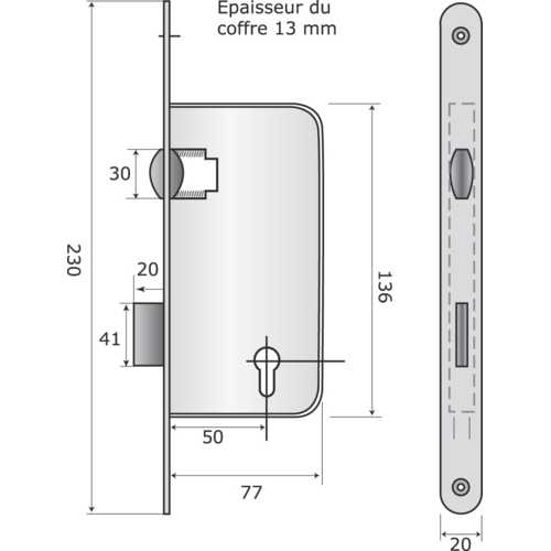 SERRURE MULTIBAT À ROULEAU - AXE 50 - CLÉ I