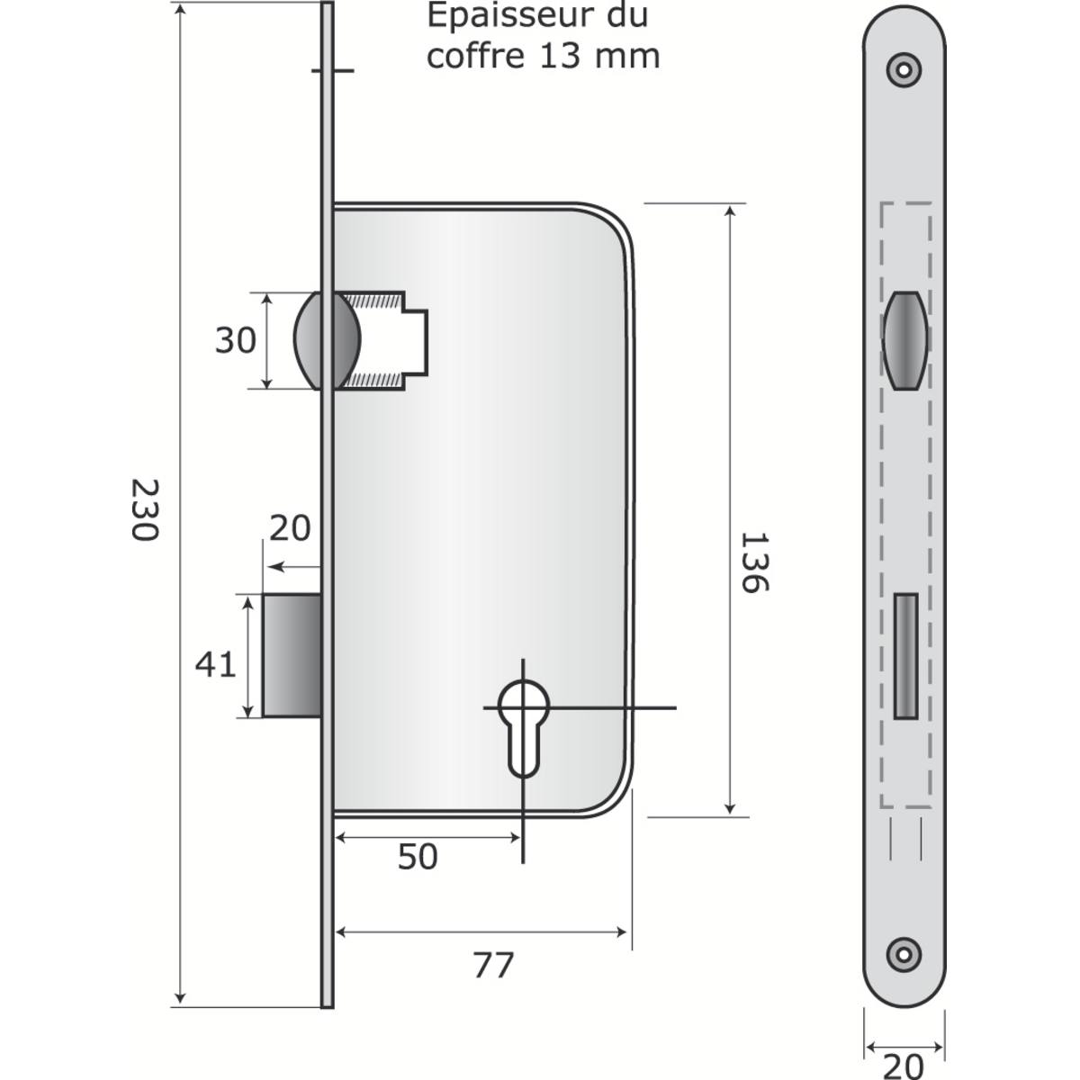 SERRURE MULTIBAT À ROULEAU - AXE 50 - CLÉ I