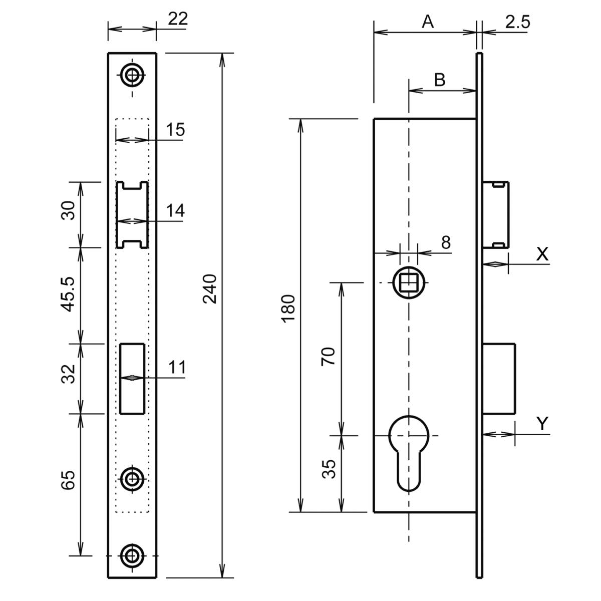 SERRURE COFFRE 39,5 MM PÊNE DORMANT DEMI-TOUR 7