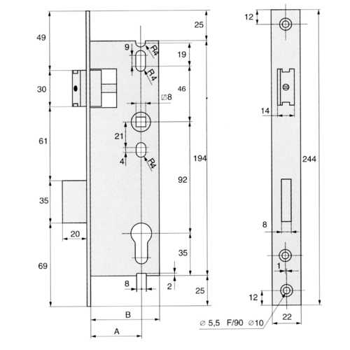 SERRURE COFFRE 52 MM PÊNES DORMANT ET DEMI-TOUR POUR PORTAIL ET PORTILLON 2560