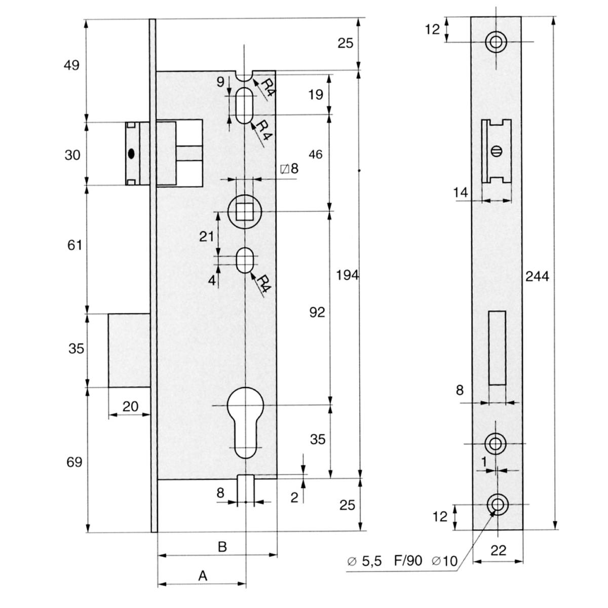 SERRURE COFFRE 52 MM PÊNES DORMANT ET DEMI-TOUR POUR PORTAIL ET PORTILLON 2560