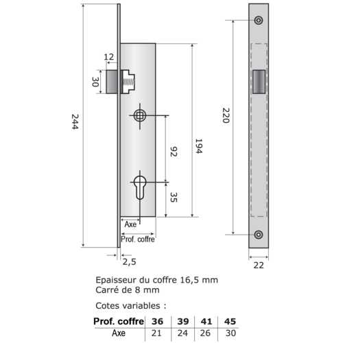 SERRURE COFFRE 39 MM BEC DE CANE 2241