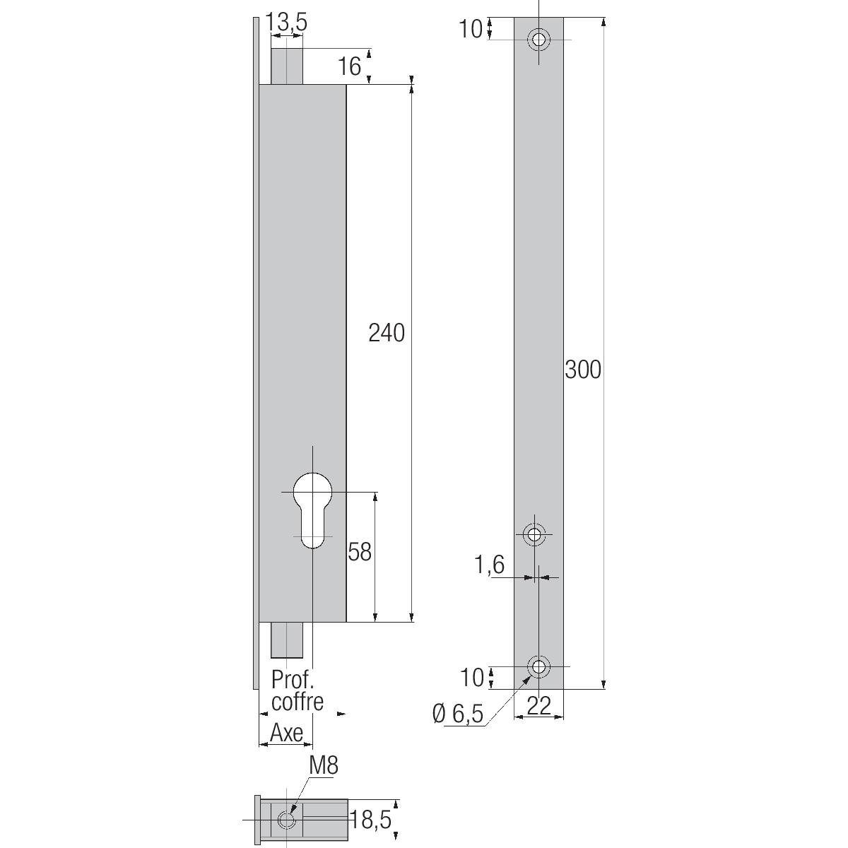 SERRURE 2 POINTS COFFRE 36 MM À TRINGLES 2271