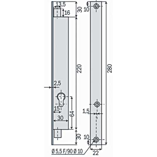 SERRURE 2 POINTS COFFRE 30 MM À TRINGLES 2253