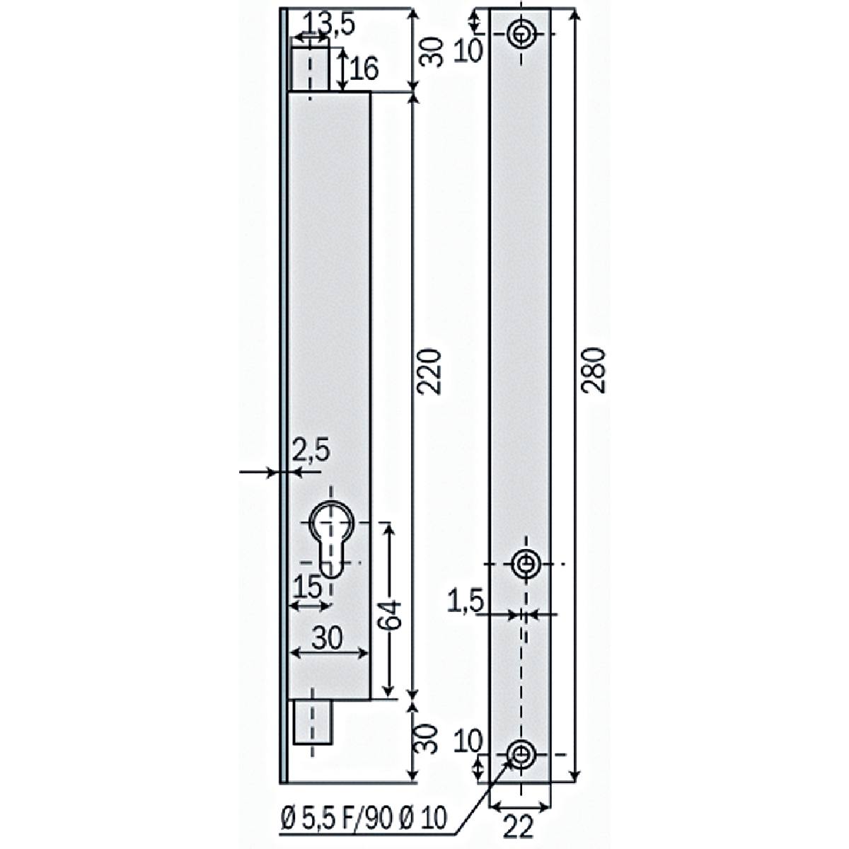 SERRURE 2 POINTS COFFRE 30 MM À TRINGLES 2253