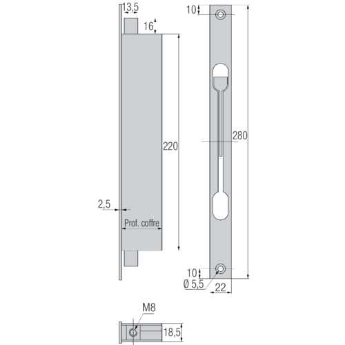 SERRURE 2 POINTS COFFRE 41 MM À LEVIER (VERROU) 1223