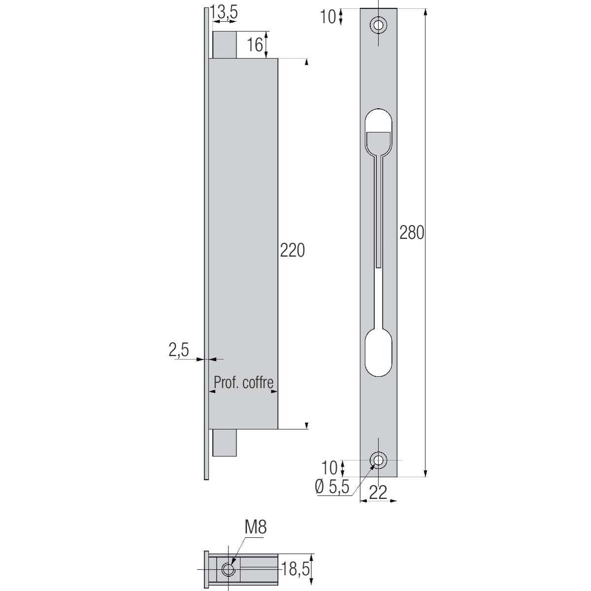 SERRURE 2 POINTS COFFRE 41 MM À LEVIER (VERROU) 1223
