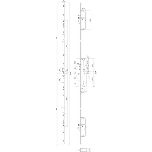 SERRURE 3 POINTS COFFRE 45 MM PÊNES DORMANTS BASCULANTS ET DEMI-TOUR 7765 T.U24