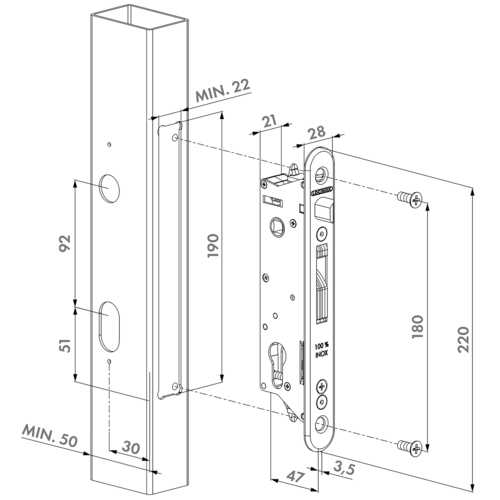 SERRURE DE PORTAIL BATTANT FIFTYLOCK