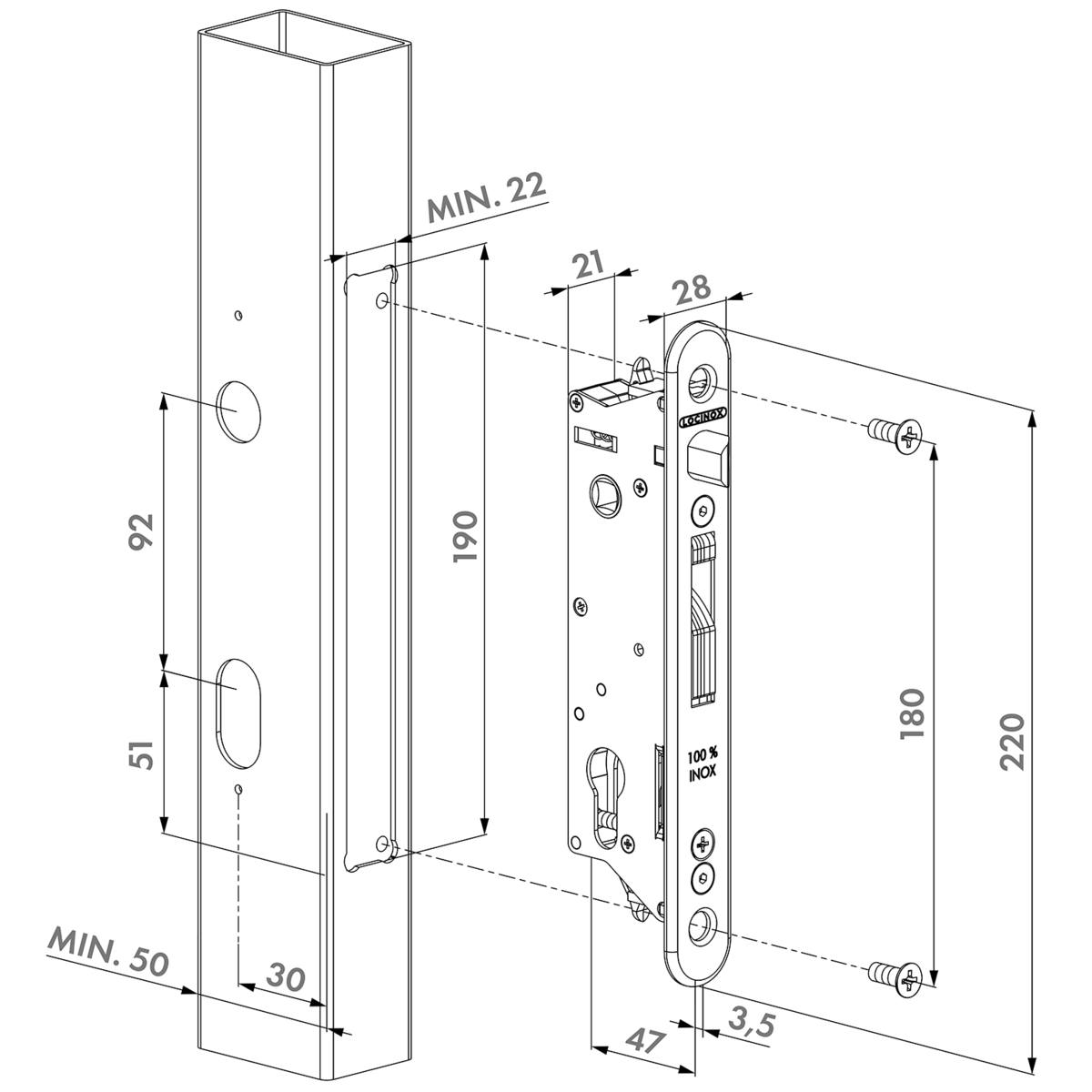 SERRURE DE PORTAIL BATTANT FIFTYLOCK