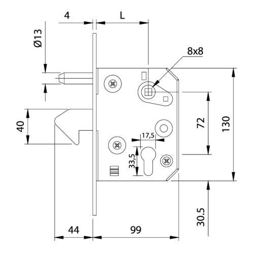 SERRURE À CROCHET ET MENTONNET POUR COULISSANT