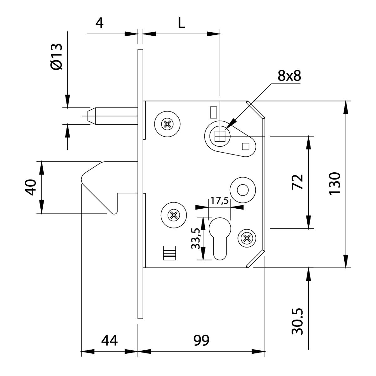 SERRURE À CROCHET ET MENTONNET POUR COULISSANT