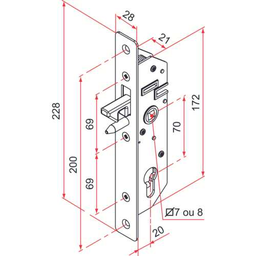 SERRURE À CROCHET ET MENTONNET AXE 20 POUR PORTAIL COULISSANT