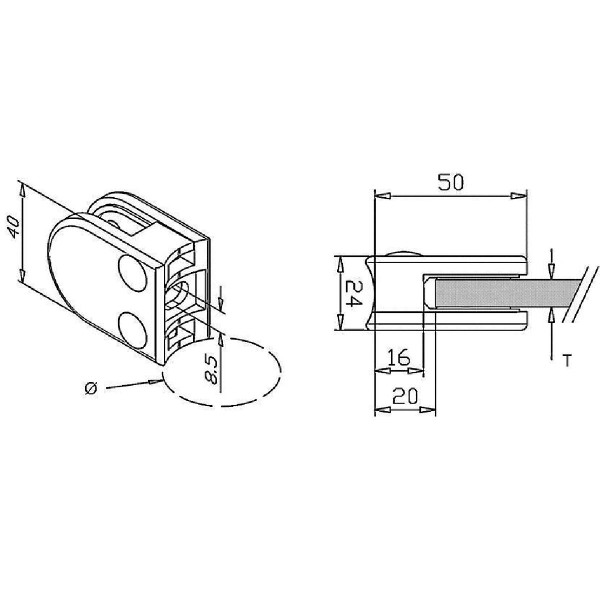 PINCE POUR VITRAGE SUR TUBE ROND