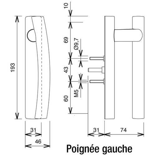 POIGNÉE SYMBIOSE INTÉRIEURE MANOEUVRANTE DROITE BLANC 9016 SATINÉ