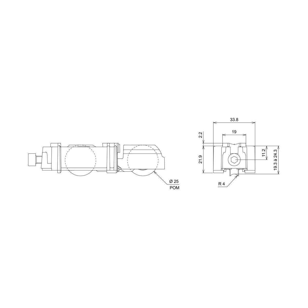 CHARIOT DOUBLE RÉGLABLE 160 KG POUR COULISSANTS ALUMINIUM