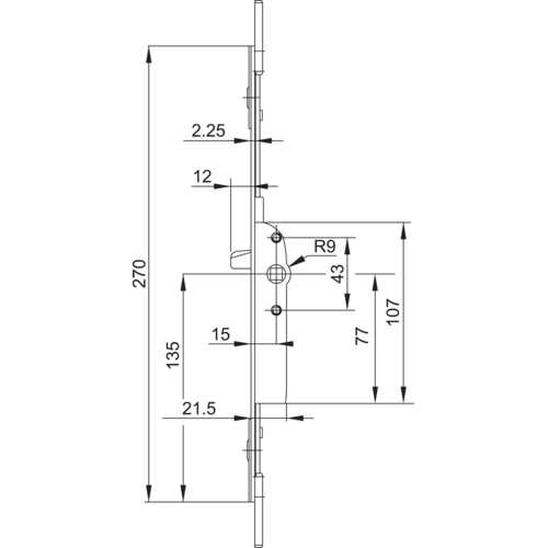 CRÉMONE TÊTIÈRE AXE 15 AJUSTABLE - COTE D : 135 MM
