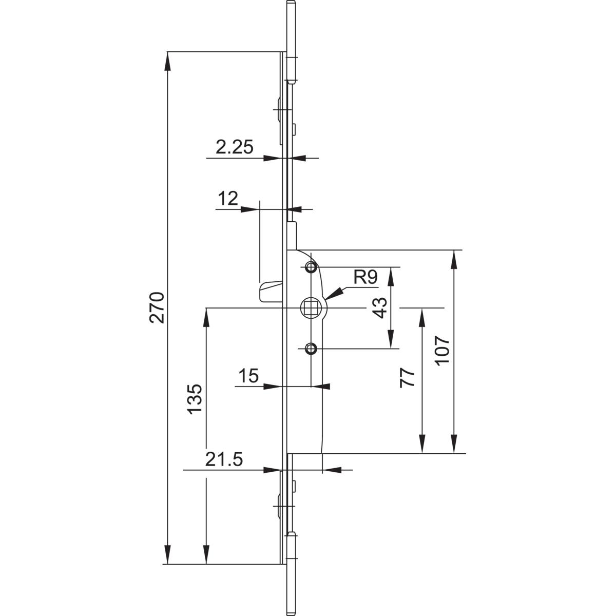 CRÉMONE TÊTIÈRE AXE 15 AJUSTABLE - COTE D : 135 MM