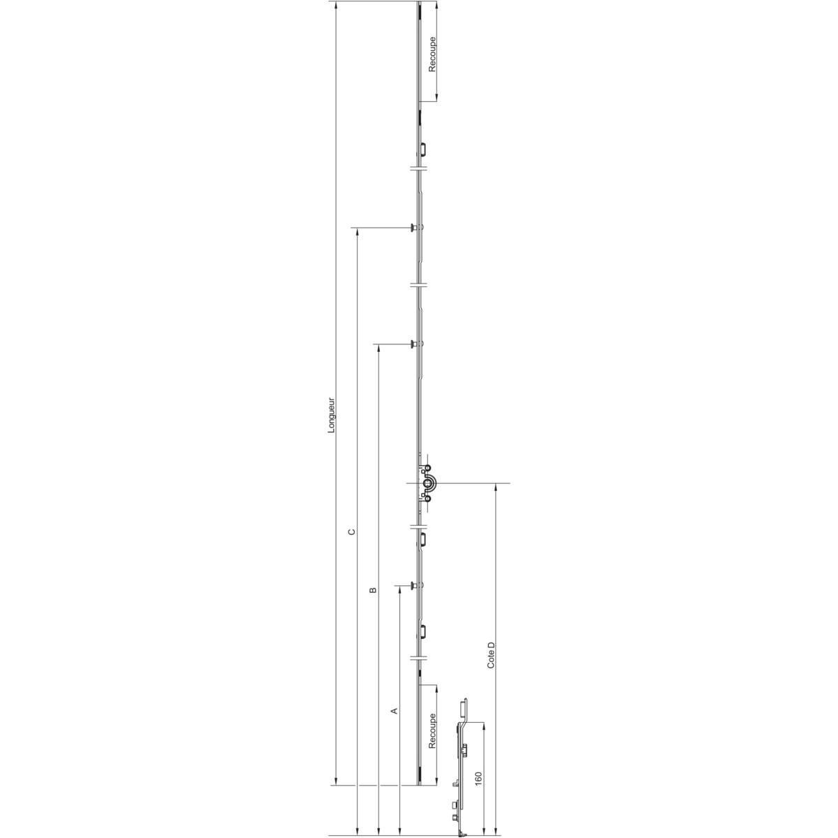 CRÉMONE OB AJUSTABLE HAUT ET BAS AXE 15 - COTE D : 350-500 MM