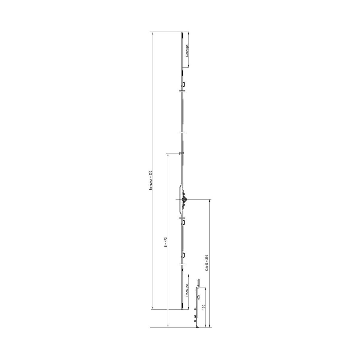 CRÉMONE OB AJUSTABLE HAUT ET BAS AXE 7.5 - COTE D : 250 MM