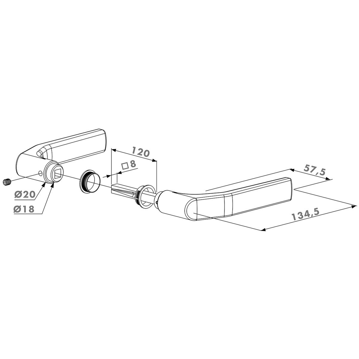 BÉQUILLE DOUBLE ALUMINIUM CARRÉ 8 MM POUR PORTAIL