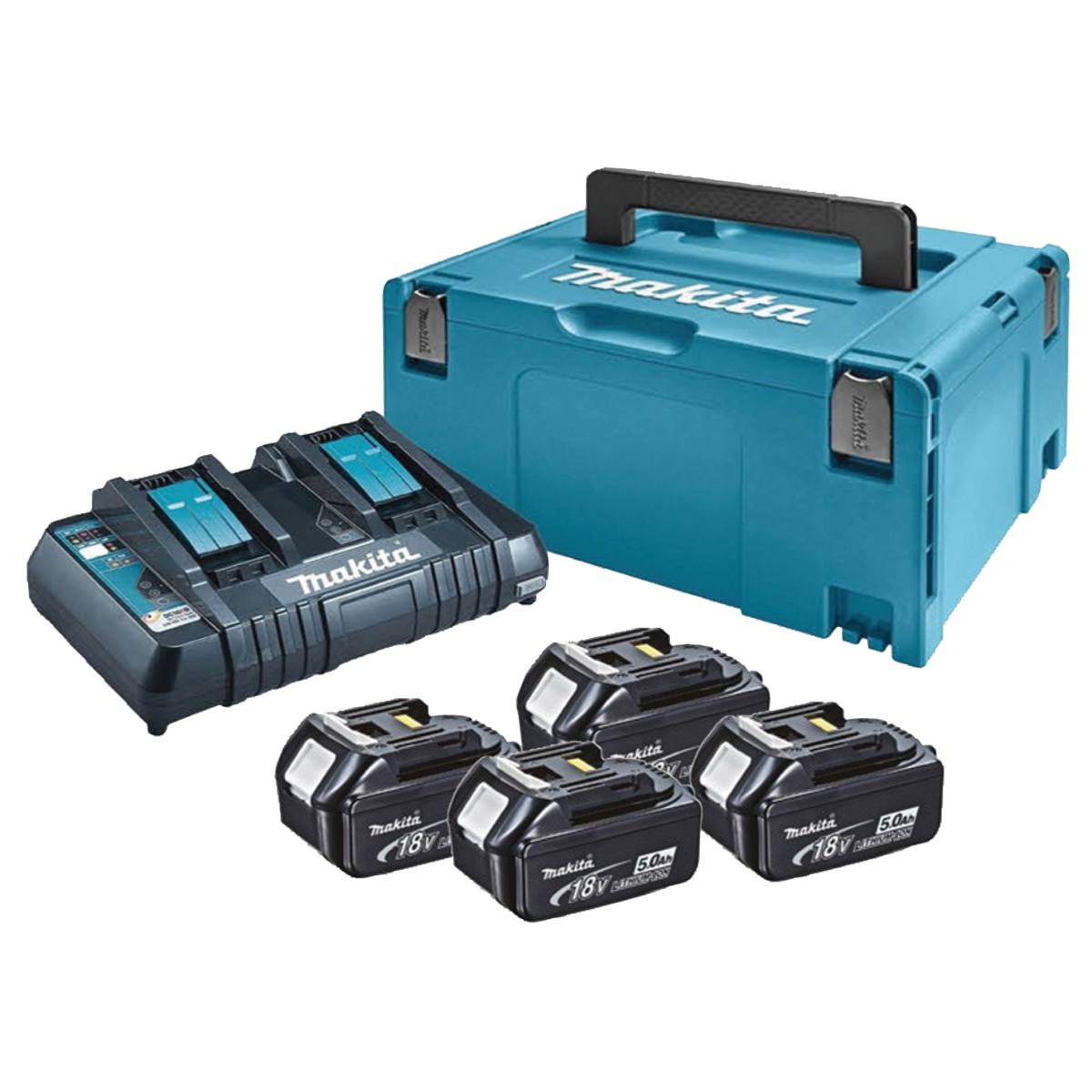 PACK 4 BATTERIES MAKITA 18 V LI-ION 5,0 AH + CHARGEUR + MAK-PAC
