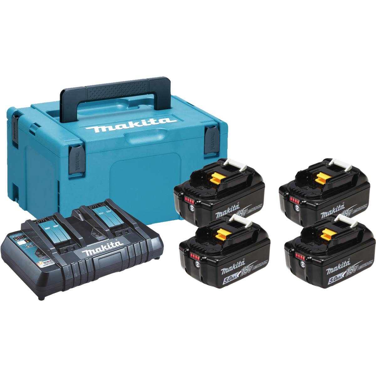 PACK 4 BATTERIES MAKITA 18 V LI-ION 5,0 AH + CHARGEUR + MAK-PAC