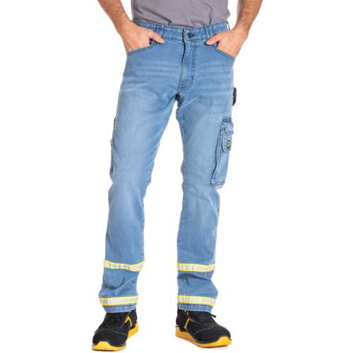 JEAN DE TRAVAIL STRETCH CLARO DENIM BROSSÉ AVEC BANDES RÉFLÉCHISSANTES T.48
