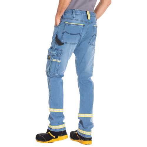 JEAN DE TRAVAIL STRETCH CLARO DENIM BROSSÉ AVEC BANDES RÉFLÉCHISSANTES T.48